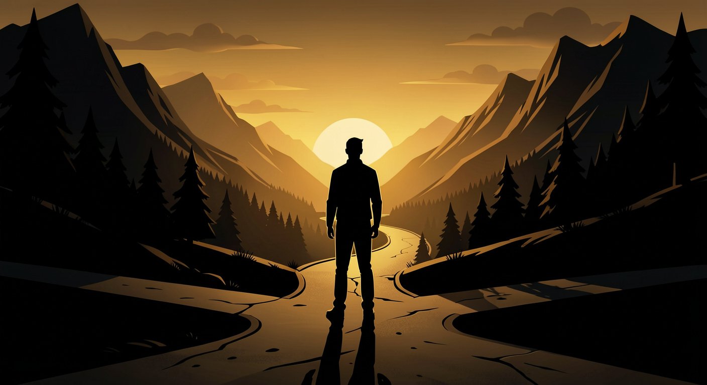 How to become a better man starts with a decision — man at crossroads at dawn