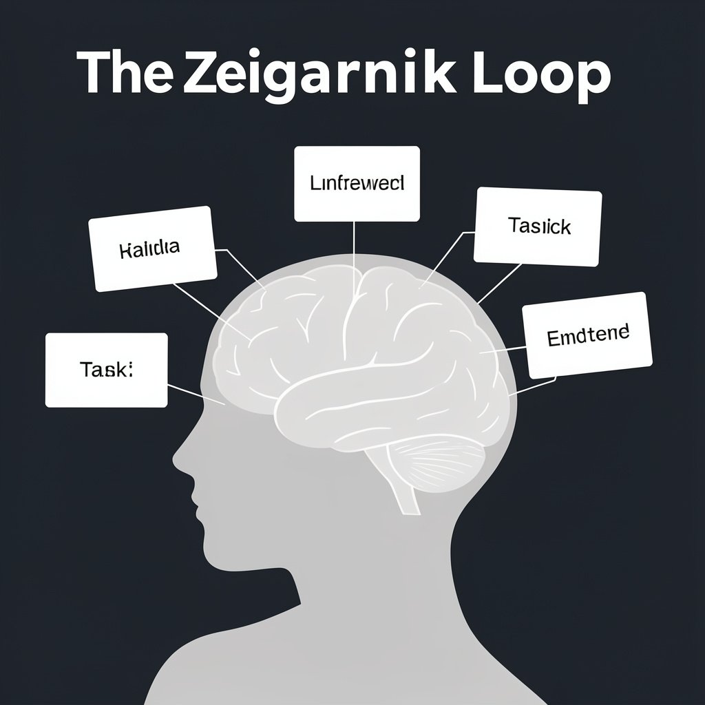 The Zeigarnik Loop. Visual of unfinished tasks occupying mental RAM