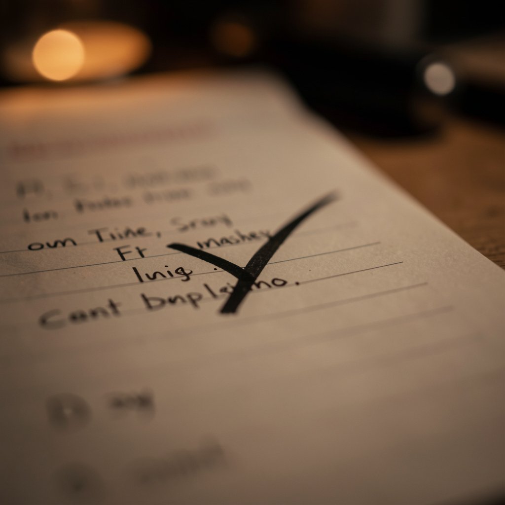 Single completed line item on handwritten list with checkmark