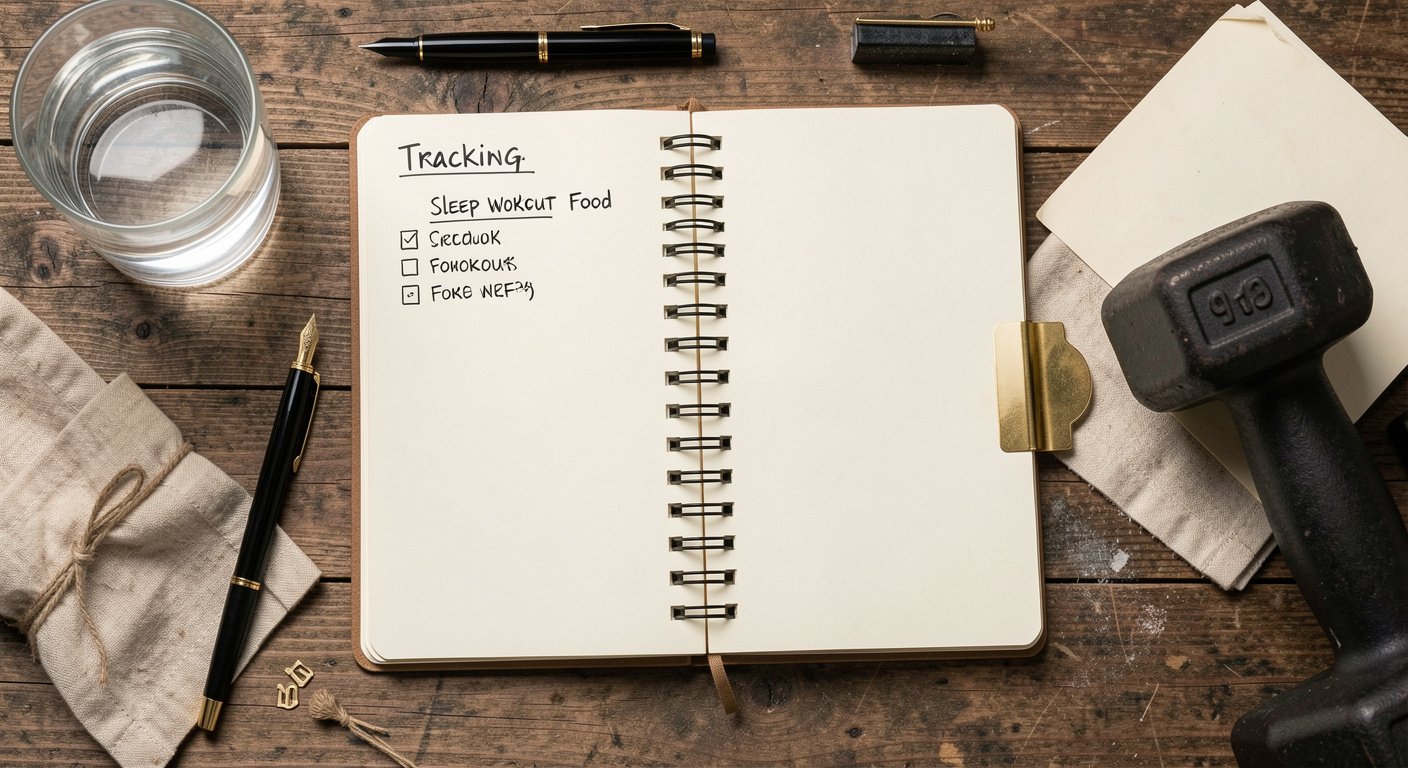 A notebook tracking sleep training and food as a physical discipline system