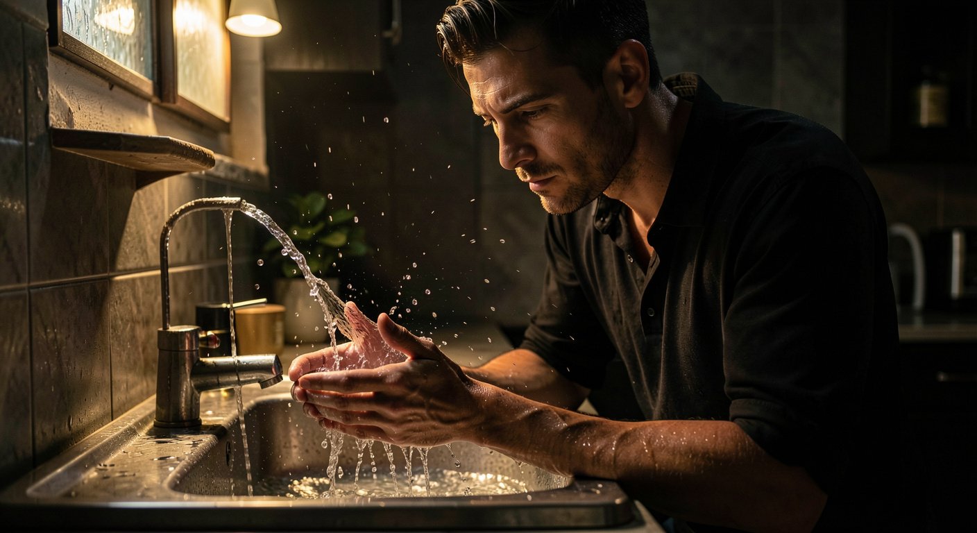 A man using cold water discomfort to build emotional control