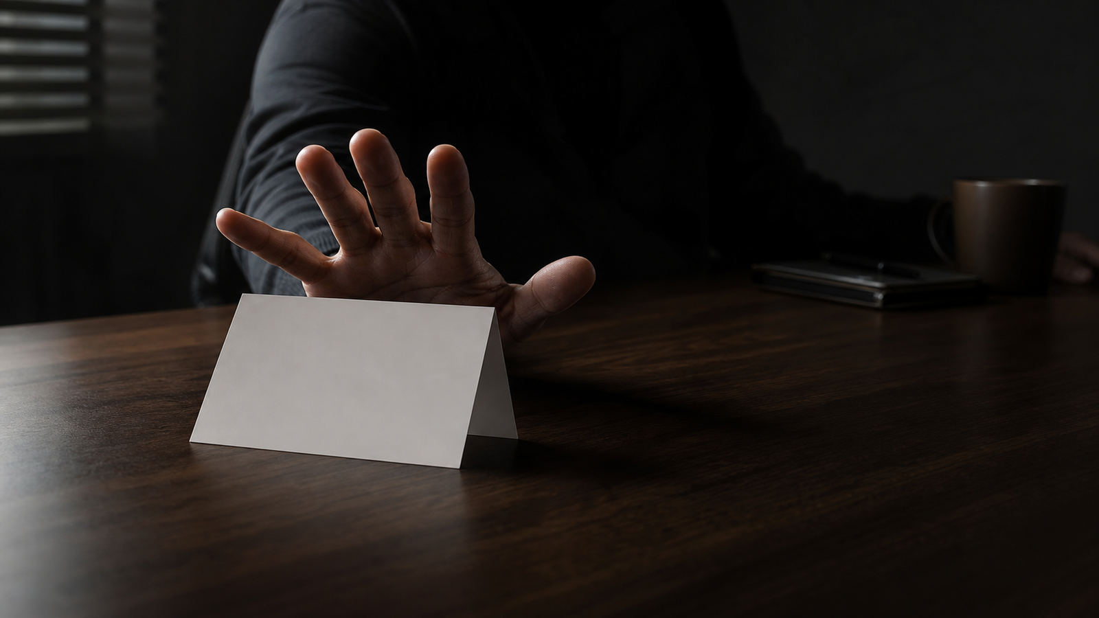 A man's hand pushing away an appointment card, symbolic of men avoiding routine health checkups