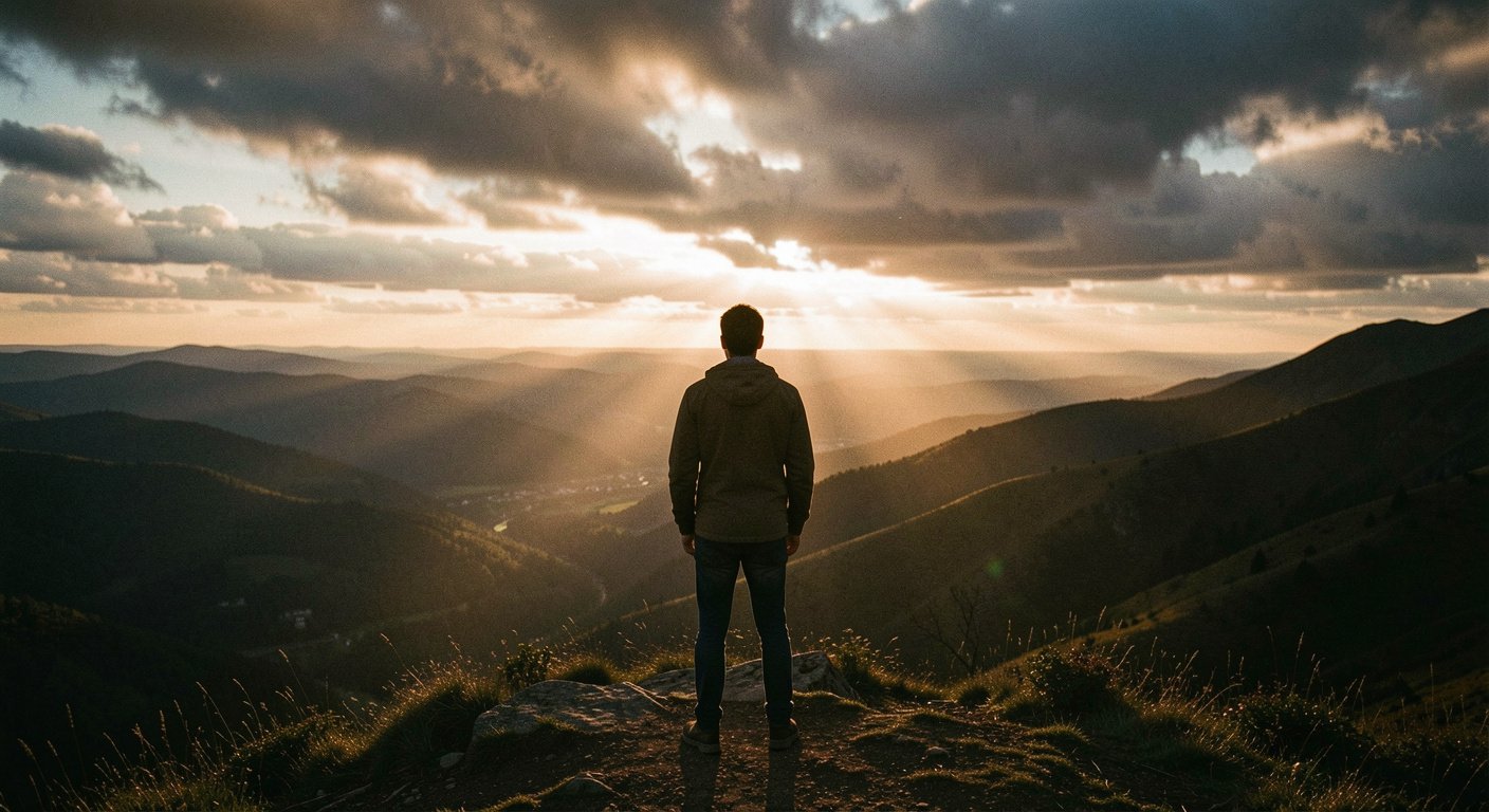 A man lacing up work boots at sunrise — you just need to start walking