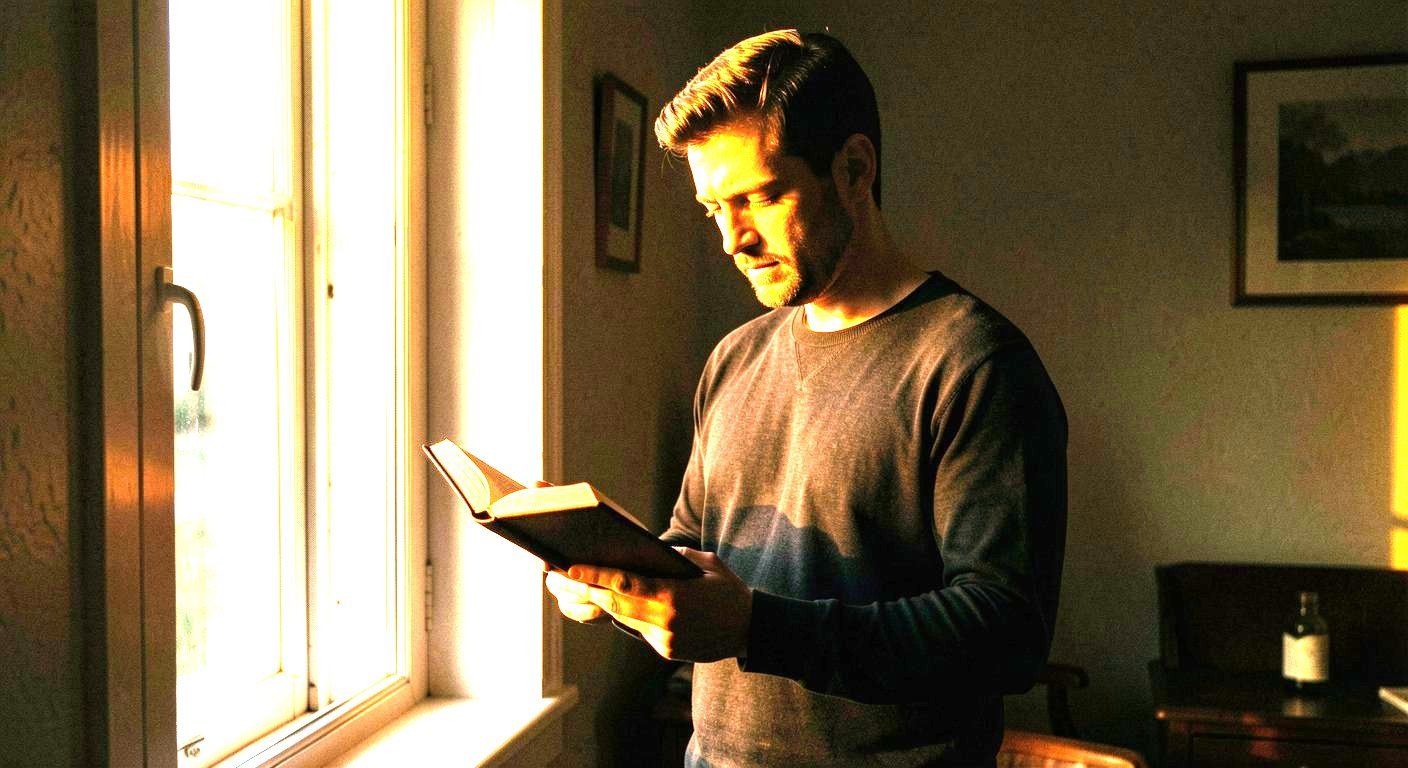 Man reading a book building knowledge and skills