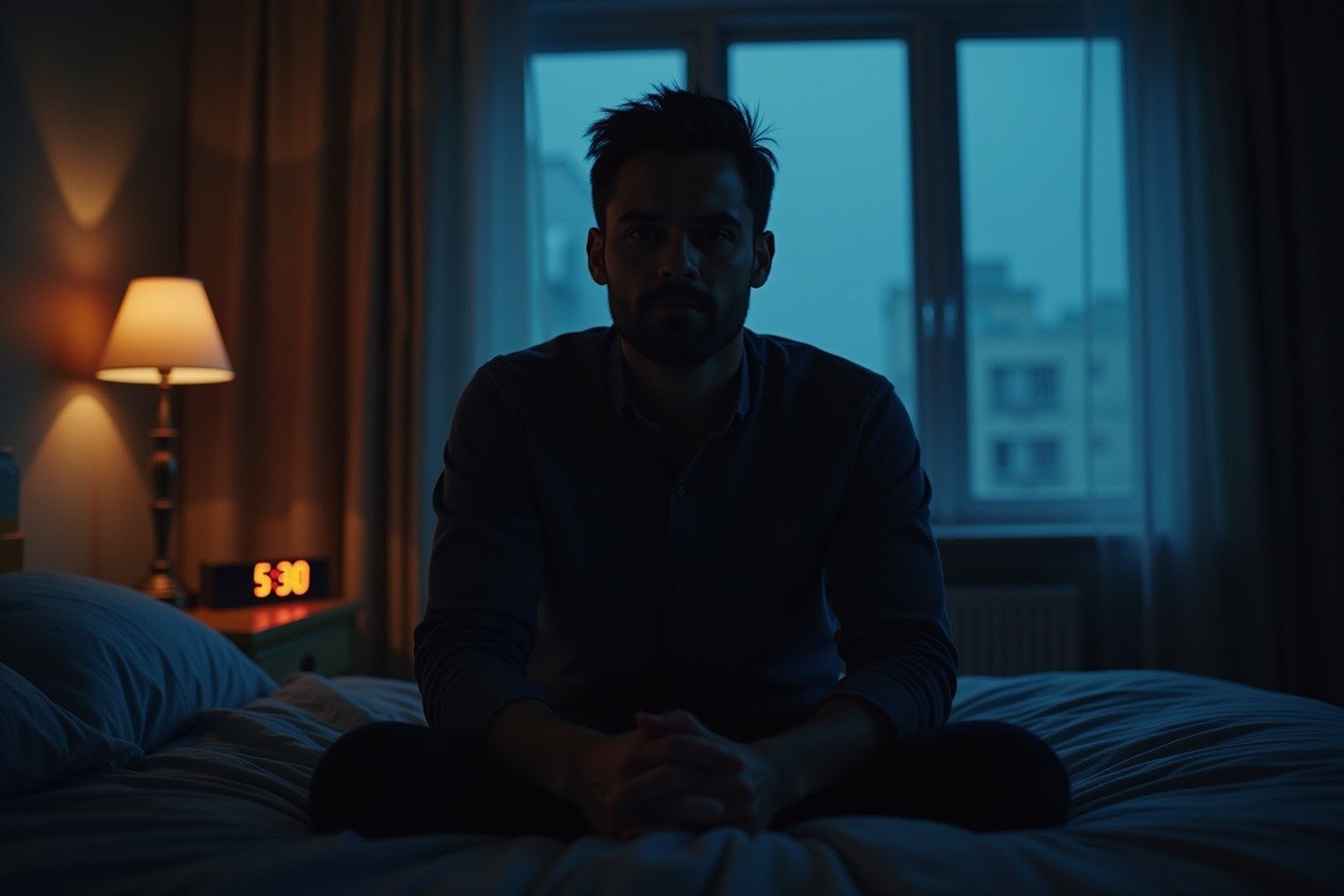 Man waking up at 5:30 AM to build discipline — dark bedroom, early morning light, determined expression. TBMP discipline vs motivation featured image.